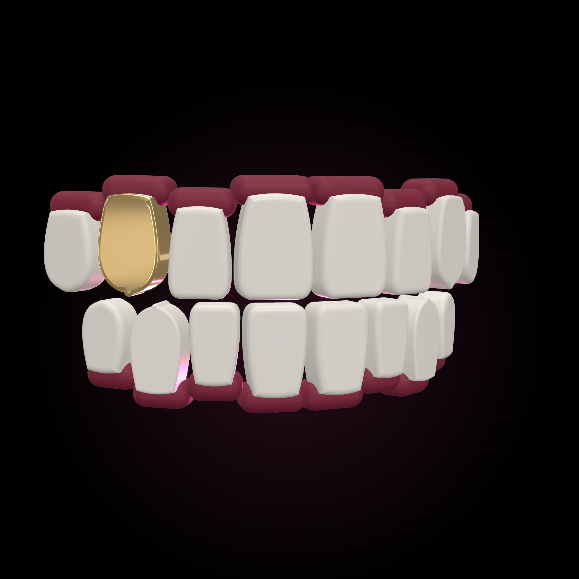 3D render of a single 9ct gold canine cap